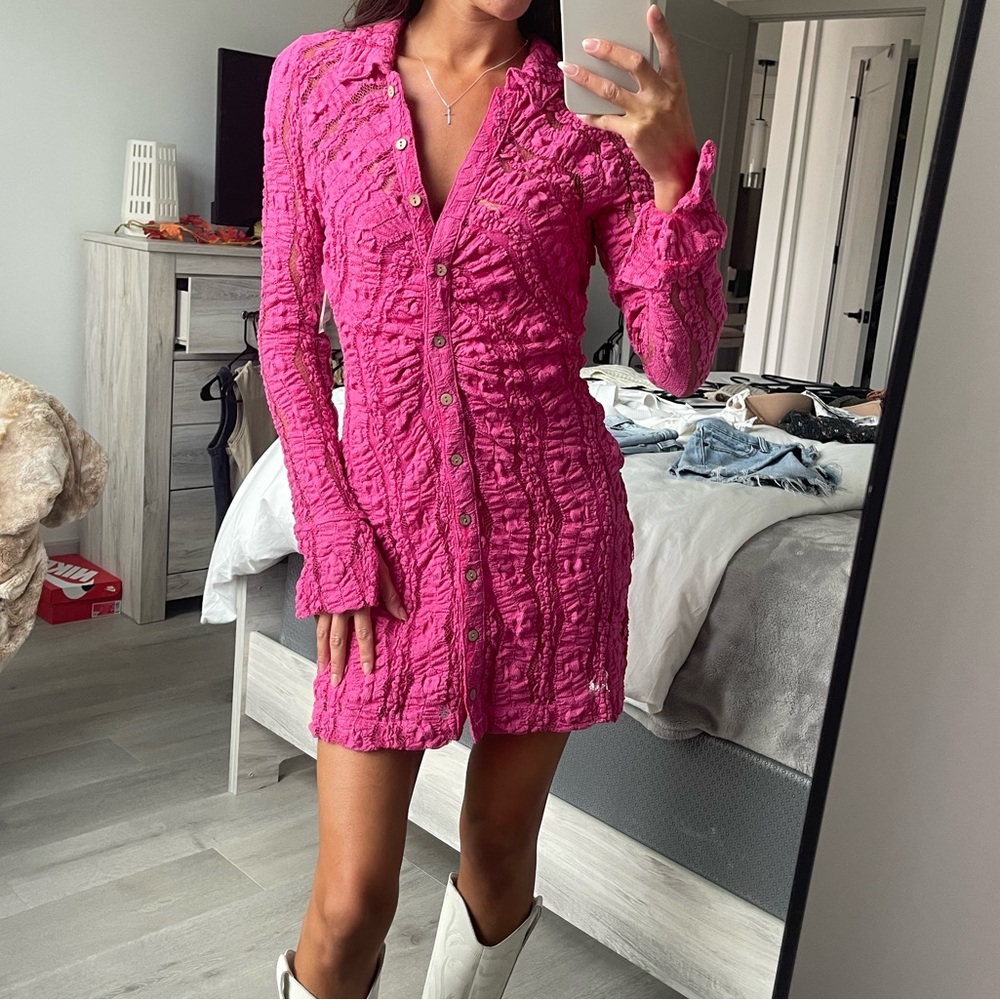 Free People Shayla Mini Dress Pink Lace